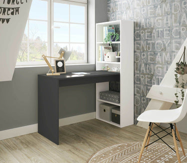Modern White & Grey Computer Desk with Integrated Bookcase for Home Office - UK Luxury Furniture